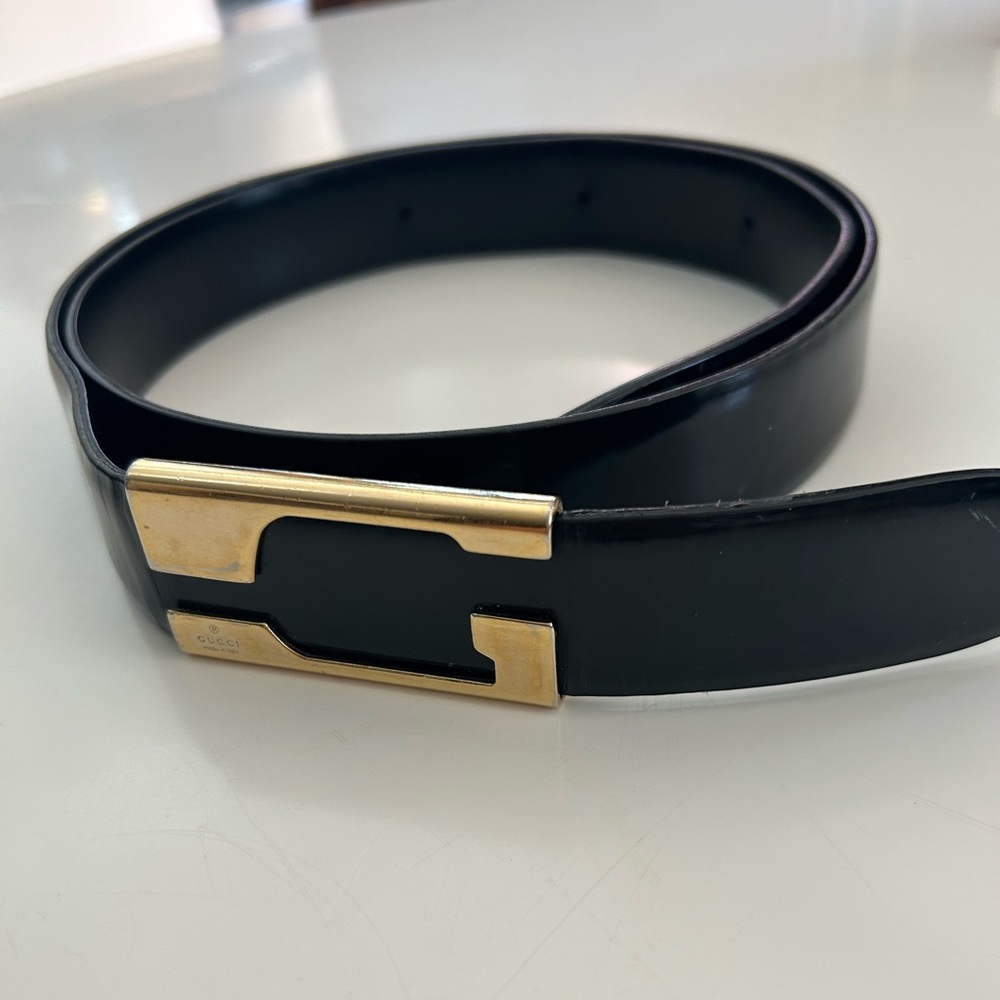 Authentic Gucci Belt (Tom Ford yrs) Black w/ Gold tone G Adjustable Unisex